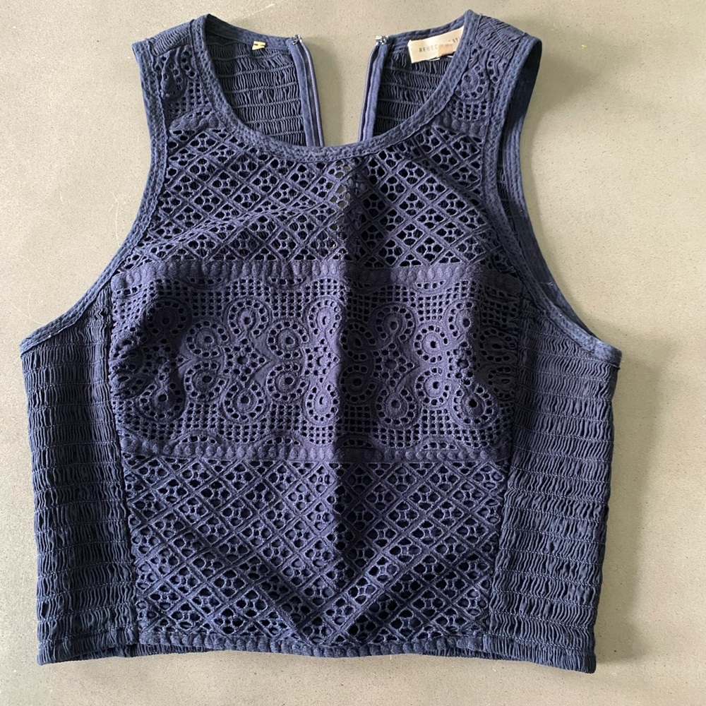 Rebecca Taylor Masie Navy Blue Crop Top Eyelet